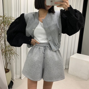 韩国东大门2025秋冬复古加绒短外套女夹克洋气时尚休闲短裤套装