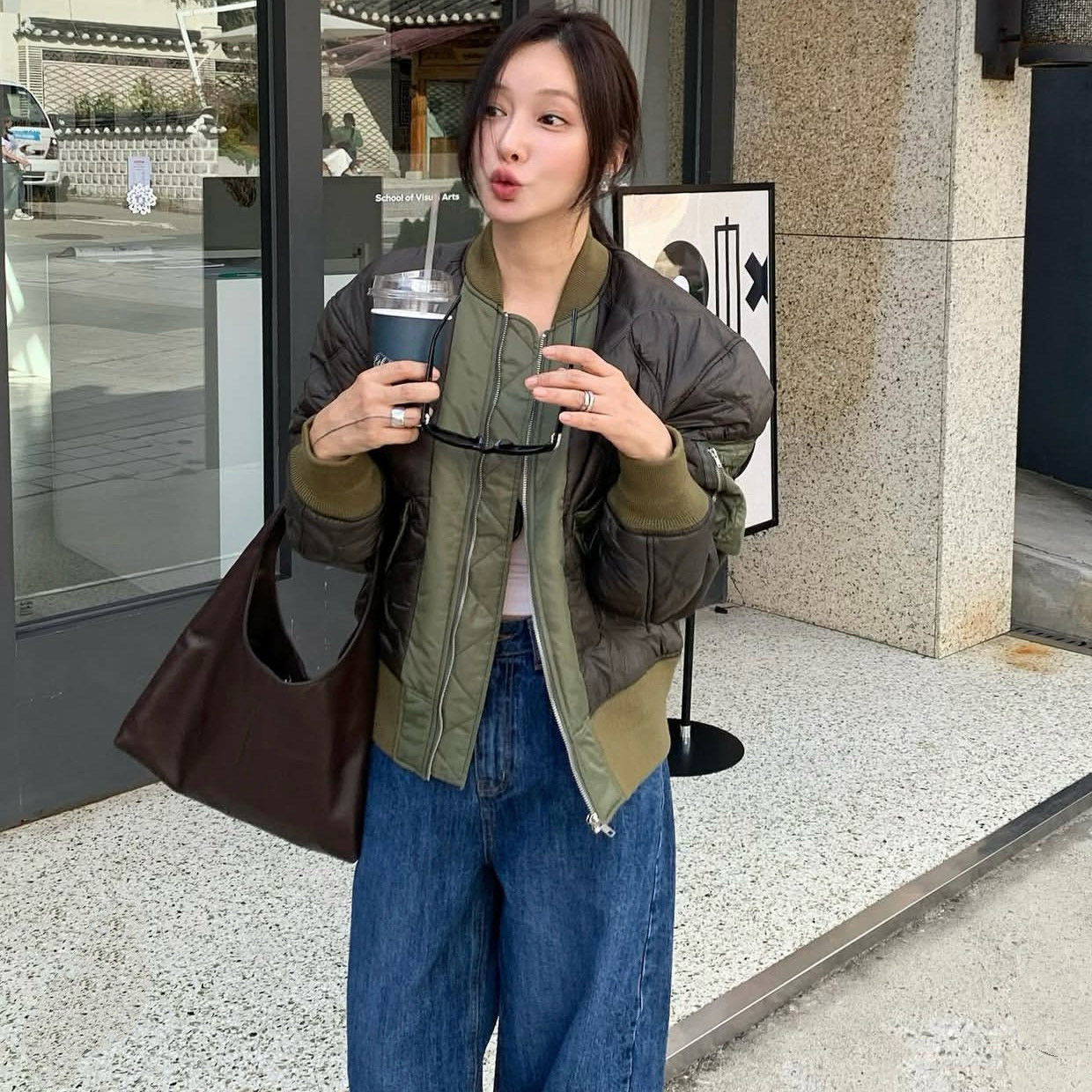 韩国东大门个性立领撞色拉链夹棉羽绒棉服外套女飞行夹克保暖棉衣