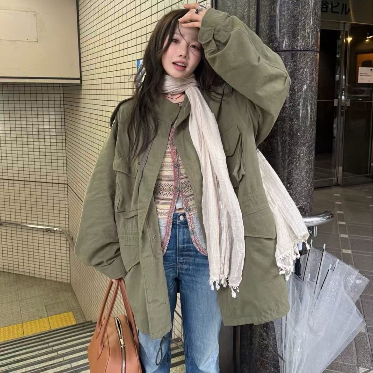 韩国复古立领工装夹克风衣外套