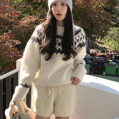 韩国复古提花羊毛针织衫毛衣