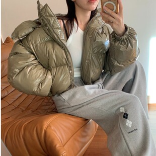 韩国东大门宽松加厚可拆袖亮面免洗短款羽绒棉服面包服保暖外套女