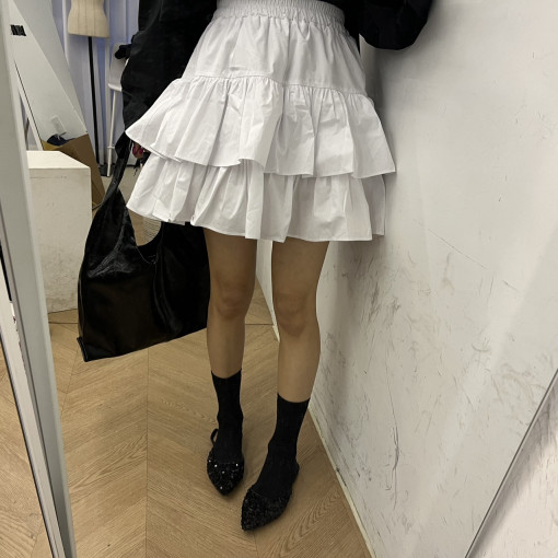 韩国简约松紧腰荷叶边半身裙
