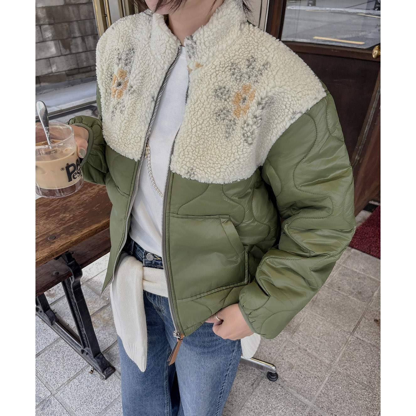 韩国东大门2025冬装新款立领羊羔毛绒拼接羽绒棉服外套女保暖棉衣