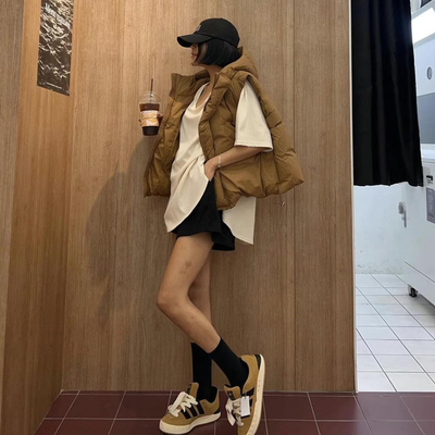韩国时尚连帽宽松羽绒马甲外套