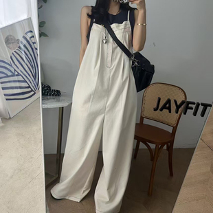韩国东大门设计感时尚减龄宽松休闲吊带阔腿连体裤女工装连衣裤