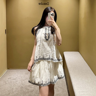 韩国复古民族风无袖衬衫半身裙