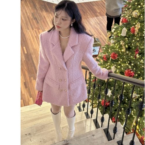 韩国小香风毛呢西装连衣裙外套