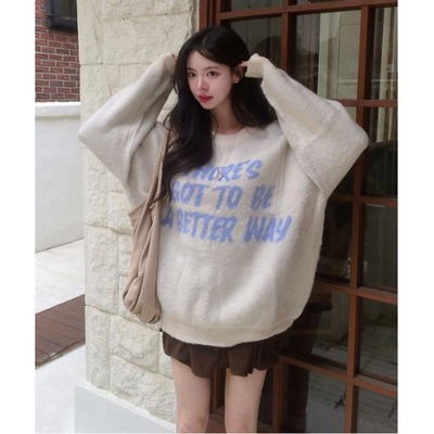 韩国毛绒字母提花针织衫毛衣男女