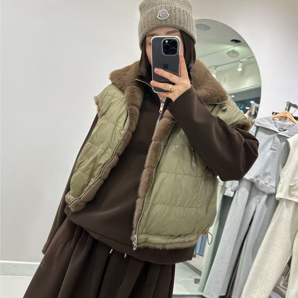 韩国水貂绒两穿棉服马甲草皮外套