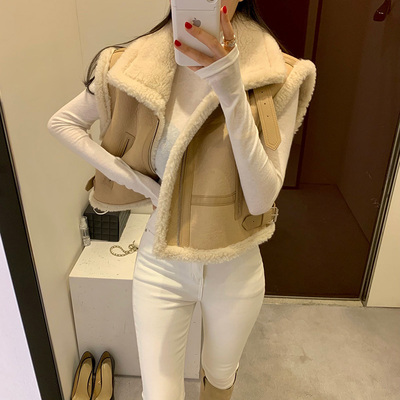 韩国羊羔毛马甲皮毛一体外套