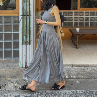 韩国东大门设计感小心机镂空露背收腰显瘦无袖 背心连衣裙女长裙