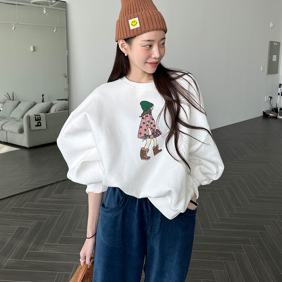 韩国可爱少女卡通印花卫衣
