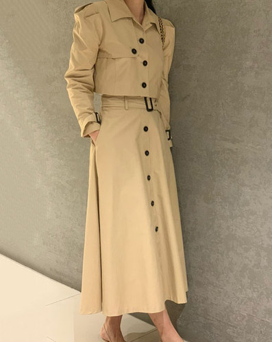 韩国风衣式短款外套半身裙套装