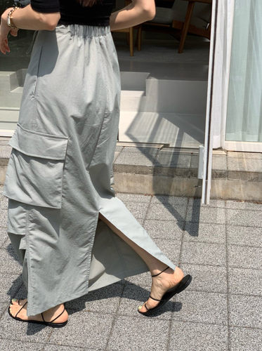 韩国松紧腰口袋工装风半身裙