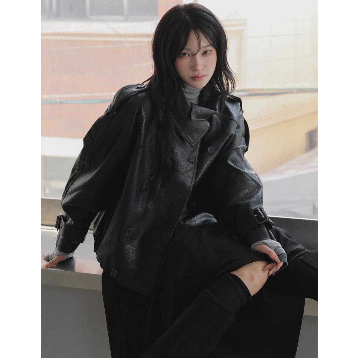 韩国复古短款PU皮衣女夹克外套女