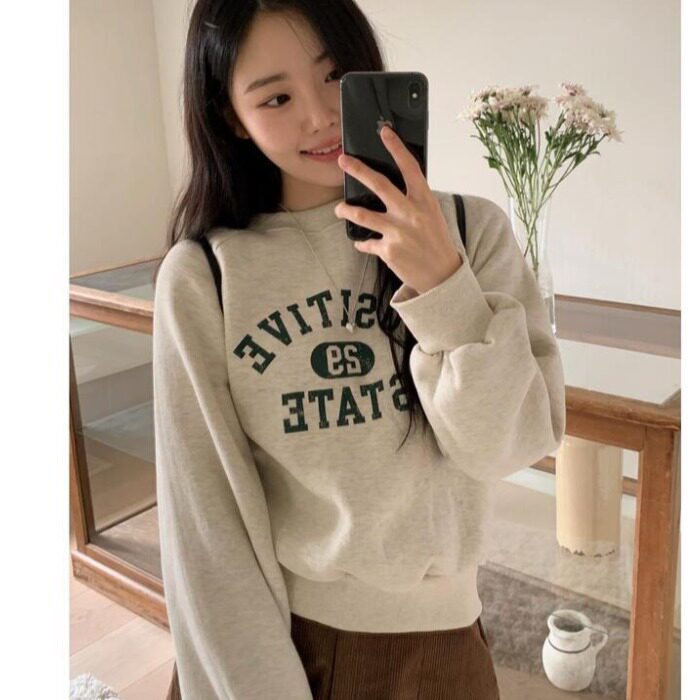 韩国学院风字母宽松加绒卫衣女