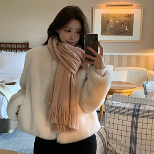 韩国东大门高级感小个子环保皮草时髦皮毛一体仿水貂毛绒短外套女