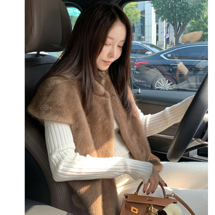 韩国东大门气质复古立领水貂毛宽松保暖皮草坎肩马甲开衫外套女