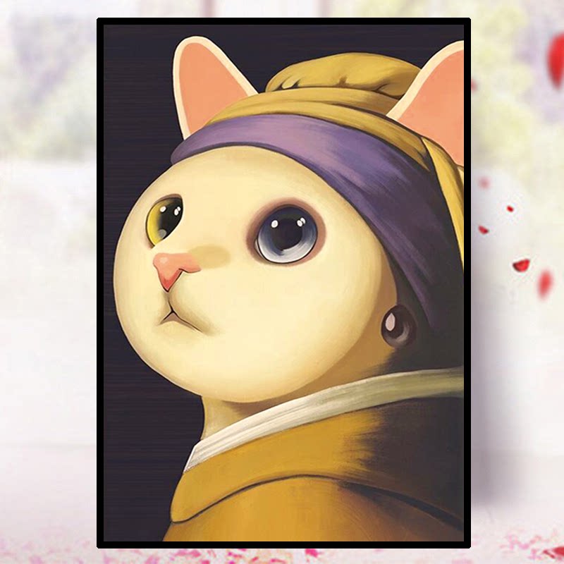 现代欧式可爱猫咪钻石画满钻十字绣diy贴钻石绣简约情侣礼物卧室