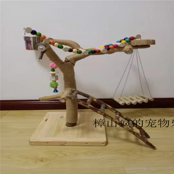 手工鹦鹉站架桌面鸟架小型实木硬木安全树枝游戏树驯鸟