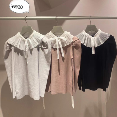 日系S家 甜美淑女假领纯色泡泡袖罗纹针织衫上衣SWNT221221