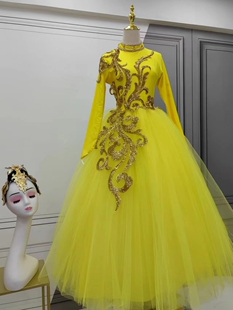 现当代开场舞大摆裙金黄蓝白红多色歌伴舞合唱演出服长款唯美纱裙