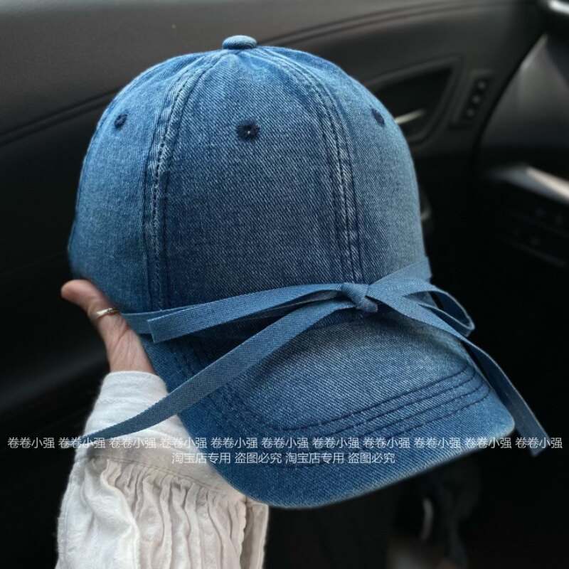 复古牛仔蝴蝶结绑带棒球帽女韩版帽子