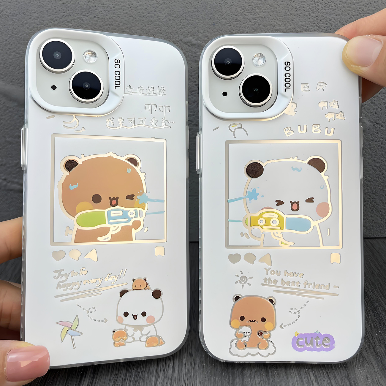 一二布布镂空镭射彩银情侣手机壳任意机型有创意设计感适用iphone16promax小米15全包14荣耀vivo电镀卡通可爱