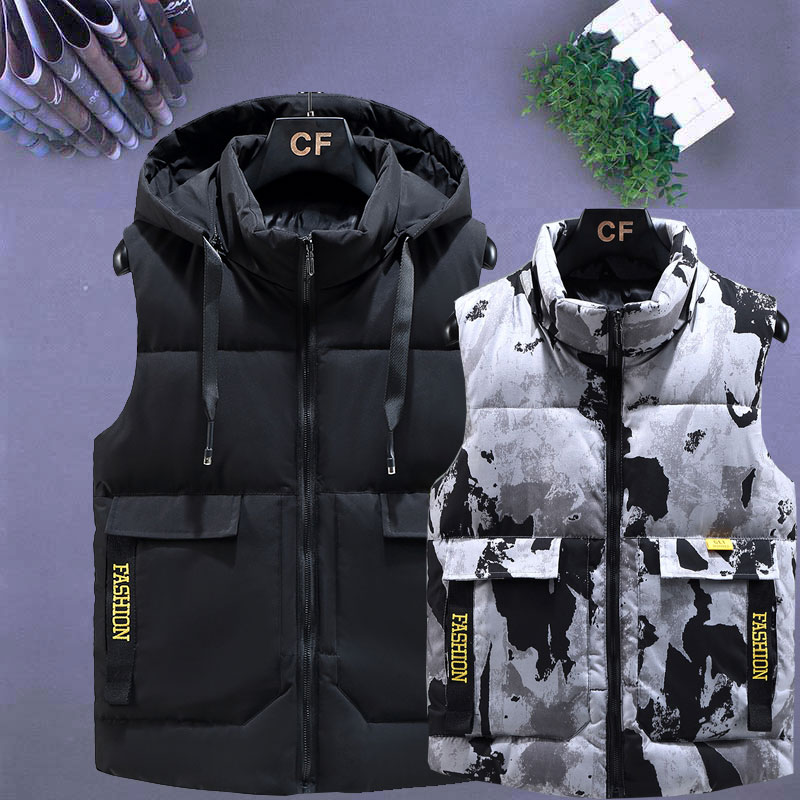 男马甲冬坎肩迷彩连帽羽绒棉背心