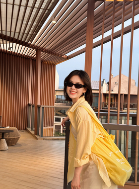 DEBBIE C 条纹冰柠 ins韩系慵懒风黄色条纹宽松衬衫防晒外套上衣
