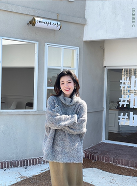 DEBBIE C 圣诞礼乐 chic宽松慵懒松软套头高领毛衣灰色