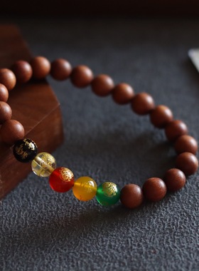五路财神檀木手串念珠五路财民族风手链8mm檀香手串～