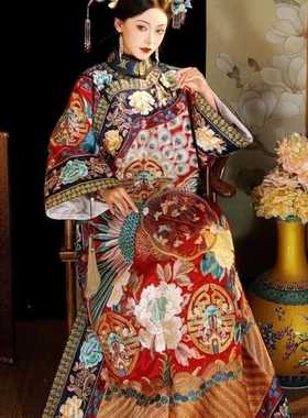 原创清汉女皇后吉服慈溪太后衬衣古董衣复刻凤凰清代服饰印花旗装