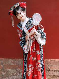 清代古装女汉服红色连衣裙清宫贵妃宫廷风氅衣旗装格格服装旗袍裙