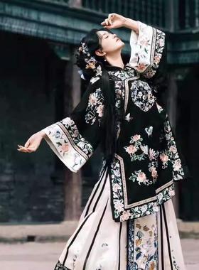 清汉女徽商斜襟中国风古董民族服清代马面裙套装晋商少奶奶两件套