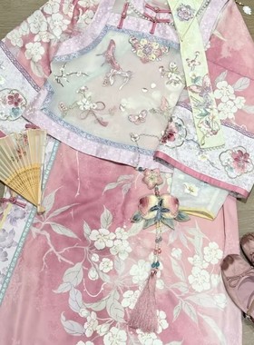 清汉女装清朝格格装重工刺绣马甲旗袍连衣裙清代旗装旗服套装夏季