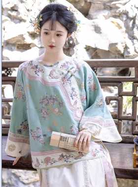 新中式清汉女清朝格格服印花满清氅衣唐装上衣汉服马面裙国风套装