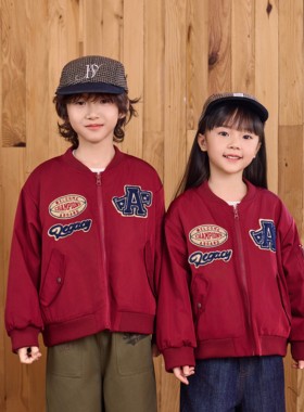 ARF原创 秋冬男女童进口机刺绣保暖防风飞行夹克摇粒绒加厚外套