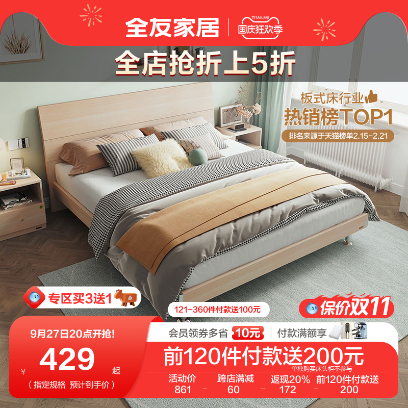 全友家居单人板式床双人床架1.5m现代简约主卧室家具大床106302高性价比高么？