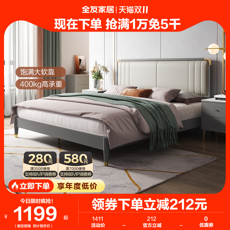 全友家居现代轻奢双人床主卧室家具套装简约1.5m软靠板式床126901怎么看?