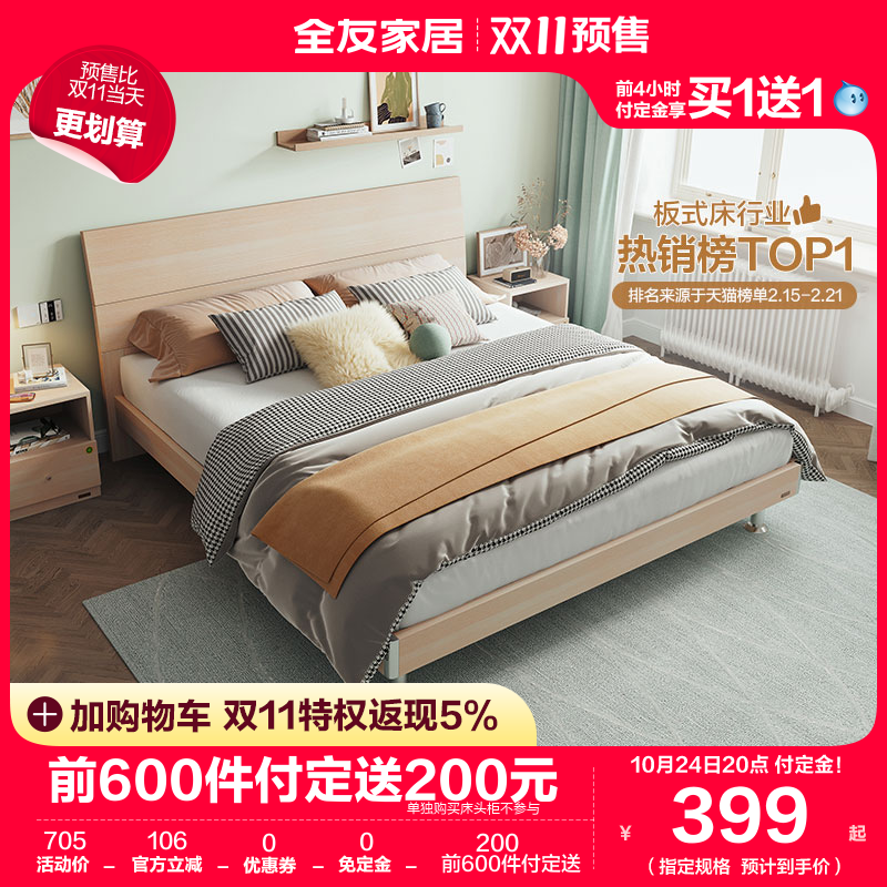全友家居单人板式床双人床架1.5m现代简约主卧室家具大床106302怎么看?