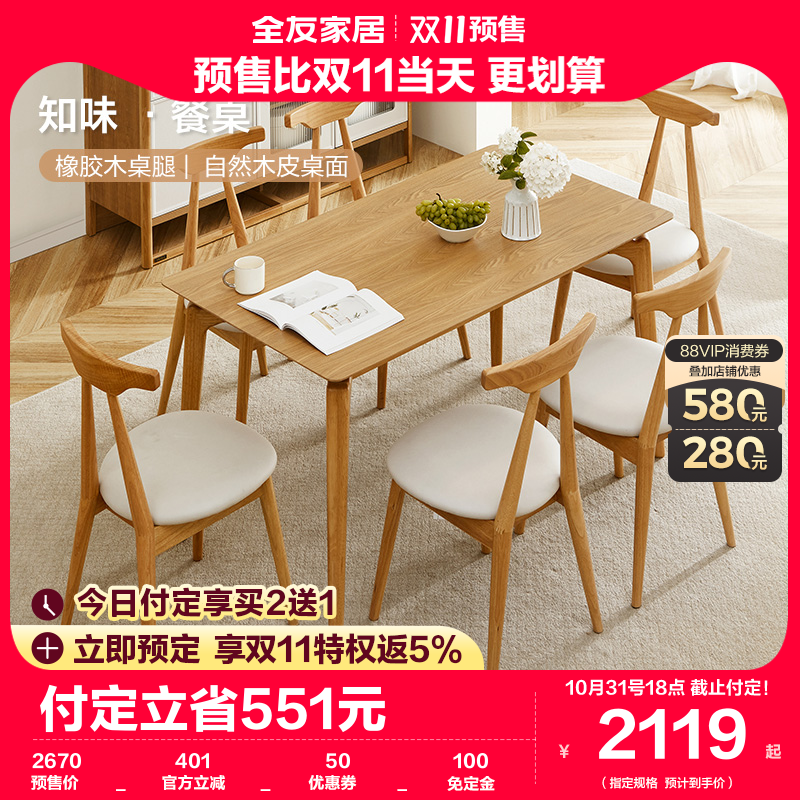 全友家居北欧原木风餐桌橡胶实木加厚台面餐桌家用一桌四椅670189属于什么档次？