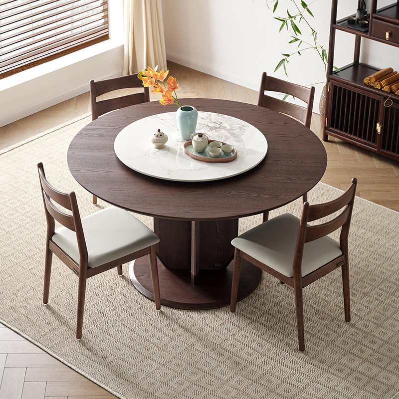 全友家居圆餐桌带转盘新中式
