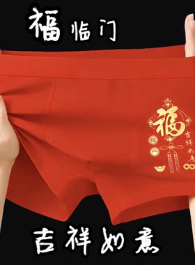 大红色男人内裤纯棉内裤加肥加大码本命年平角裤高腰四角男人裤衩
