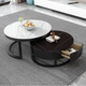 轻奢现代简约圆形岩板茶几客厅折叠北欧设计二合一大理石伸缩茶几