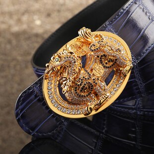 新款 带中年百搭真皮平滑扣腰带 招财貔貅皮带男牛皮鳄鱼纹不锈钢裤