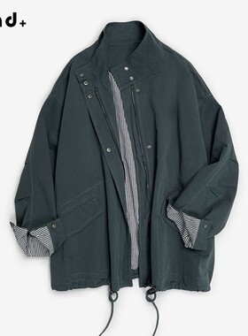 秋季新款 山系洒脱立领工装外套女宽松下摆可收绿色风衣棉2025新