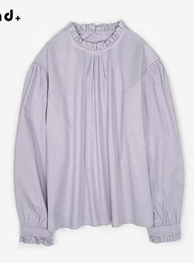 25M03 FOUND+早春定制纯棉木耳边衬衫女圆领宽松长袖套头白色上衣