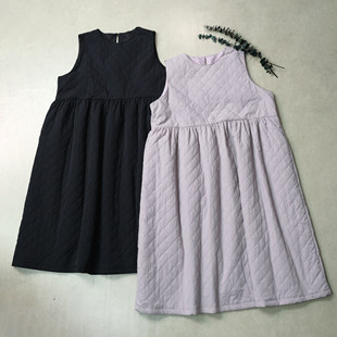 棉于自然 宽松休闲百搭轻薄连衣裙 绗缝夹棉背心裙日系秋冬新款