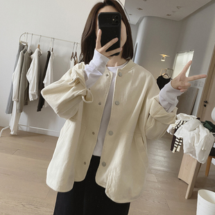 立领棉质外套女士春秋季新款宽松显瘦韩版简约基础款工装长袖上衣